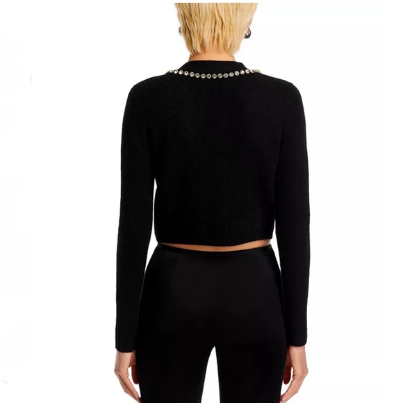 Luxurious 100% Cashmere V Neck Cardigan with Rhinestone Detail By Aqua in Black - Picture 3 of 7